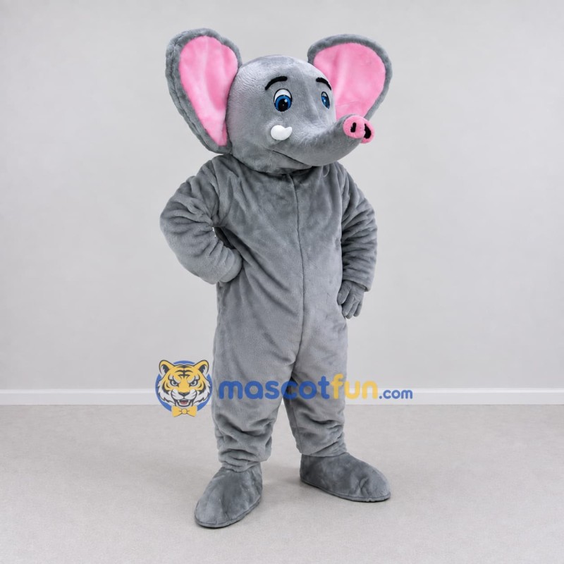 Custom Gray and Pink Elephant with a Raised Trunk Mascot Costume Adult Full Body Suit for Wildlife Events