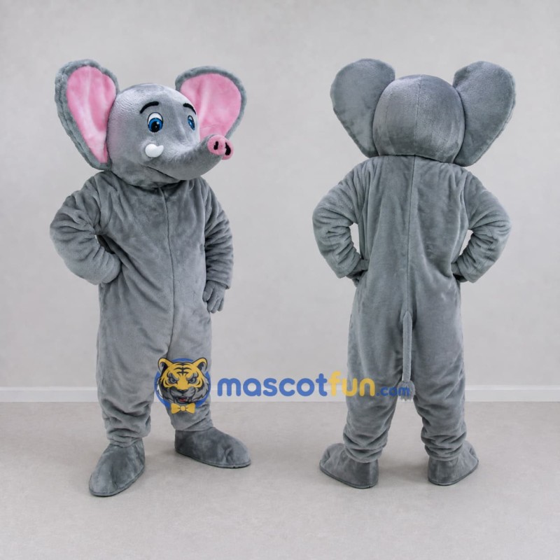 Custom Gray and Pink Elephant with a Raised Trunk Mascot Costume Adult Full Body Suit for Wildlife Events
