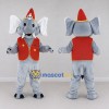 Custom Gray and Red Elephant in a Cone Hat and Vest Mascot Costume Adult Full Body Suit for Theme Parties
