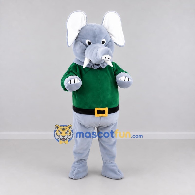 Custom Gray and Green Elephant in a Belted Shirt Mascot Costume Adult Full Body Suit for School Events
