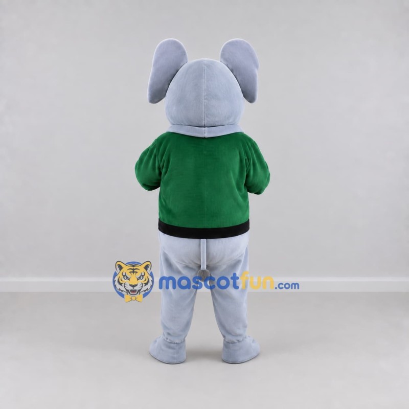 Custom Gray and Green Elephant in a Belted Shirt Mascot Costume Adult Full Body Suit for School Events