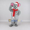 Custom Gray and Red Mouse in a Santa Hat and Scarf Mascot Costume Adult Full Body Suit for Christmas Events Custom Gray and Red Mouse in a Santa Hat and Scarf Mascot Costume Adult Full Body Suit for Christmas Events