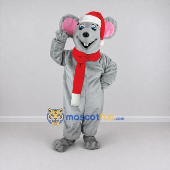 Custom Gray and Red Mouse in a Santa Hat and Scarf Mascot Costume Adult Full Body Suit for Christmas Events