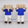Custom Tan and Blue Elephant in Sportswear Mascot Costume Adult Full Body Suit for Sports Events