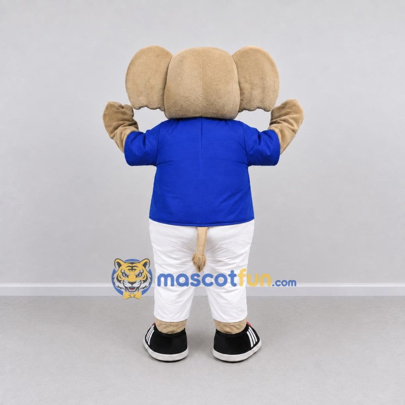 Custom Tan and Blue Elephant in Sportswear Mascot Costume Adult Full Body Suit for Sports Events