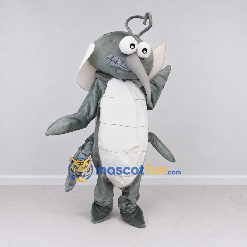 Custom Gray and White Mosquito Mascot Costume Adult Full Body Suit for School Events Custom Gray and White Mosquito Mascot Costume Adult Full Body Suit for School Events