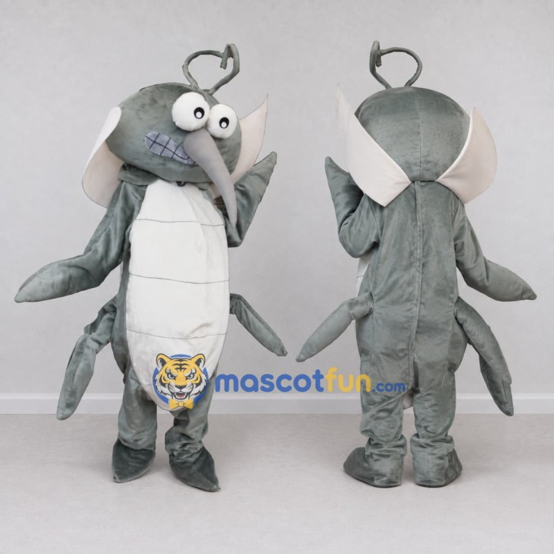 Custom Gray and White Mosquito Mascot Costume Adult Full Body Suit for School Events Custom Gray and White Mosquito Mascot Costume Adult Full Body Suit for School Events