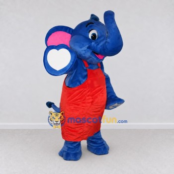 Custom Blue and Red Elephant in Overalls Mascot Costume Adult Full Body Suit for School Events Custom Blue and Red Elephant in Overalls Mascot Costume Adult Full Body Suit for School Events