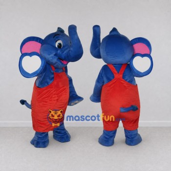 Custom Blue and Red Elephant in Overalls Mascot Costume Adult Full Body Suit for School Events