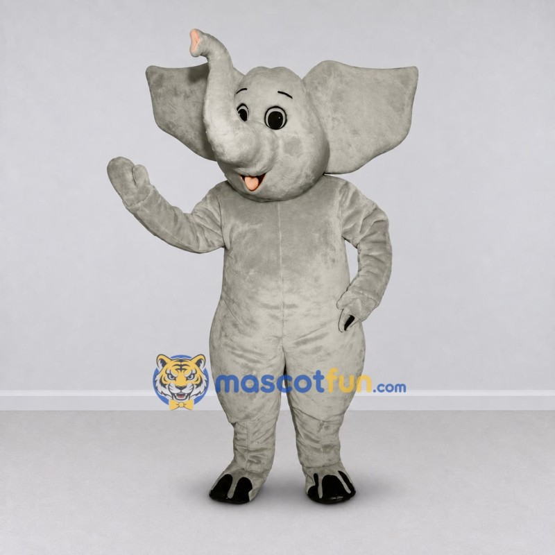 Custom Light Gray Elephant with a Raised Trunk Mascot Costume Adult Full Body Suit for Wildlife Events Custom Light Gray Elephant with a Raised Trunk Mascot Costume Adult Full Body Suit for Wildlife Events