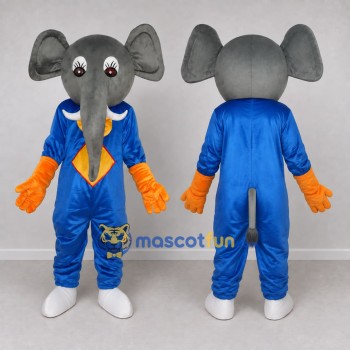 Custom Gray and Blue Elephant in a Jumpsuit Mascot Costume Adult Full Body Suit for School Events