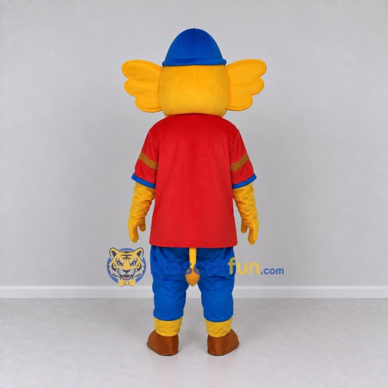 Custom Yellow and Red Elephant in a Shirt and Cap Mascot Costume Adult Full Body Suit for School Events Custom Yellow and Red Elephant in a Shirt and Cap Mascot Costume Adult Full Body Suit for School Events