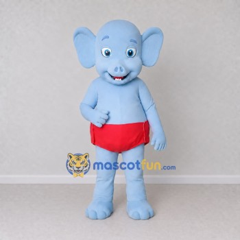 Custom Light Blue and Red Baby Elephant Character Mascot Costume Adult Full Body Suit for School Events Custom Light Blue and Red Baby Elephant Character Mascot Costume Adult Full Body Suit for School Events
