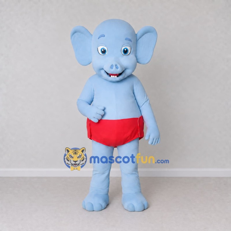 Custom Light Blue and Red Baby Elephant Character Mascot Costume Adult Full Body Suit for School Events Custom Light Blue and Red Baby Elephant Character Mascot Costume Adult Full Body Suit for School Events