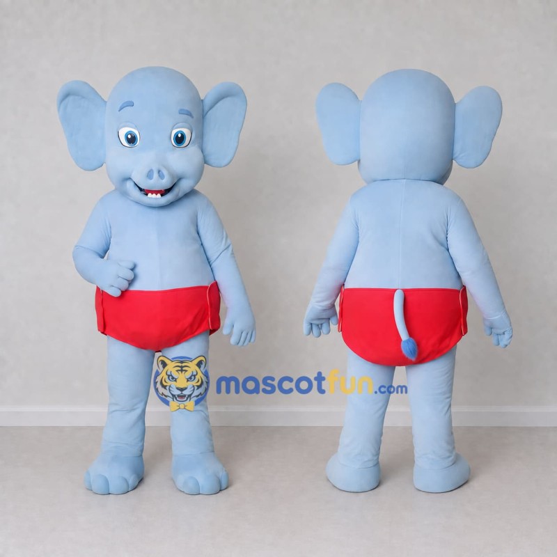 Custom Light Blue and Red Baby Elephant Character Mascot Costume Adult Full Body Suit for School Events Custom Light Blue and Red Baby Elephant Character Mascot Costume Adult Full Body Suit for School Events