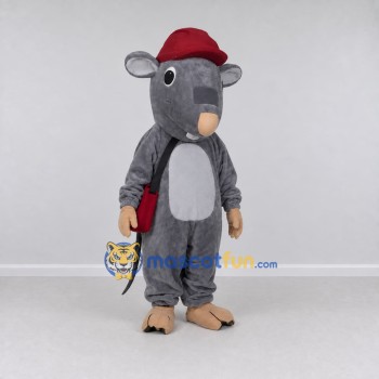 Custom Gray and Red Rat in a Cap with a Shoulder Bag Mascot Costume Adult Full Body Suit for School Events