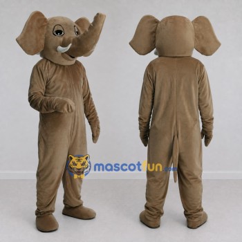Custom Tan Elephant with a Raised Trunk Mascot Costume Adult Full Body Suit for Wildlife Events