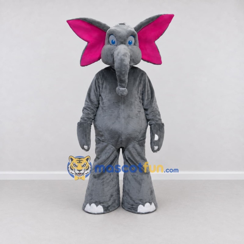 Custom Gray and Pink Elephant Character Mascot Costume Adult Full Body Suit for School Events
