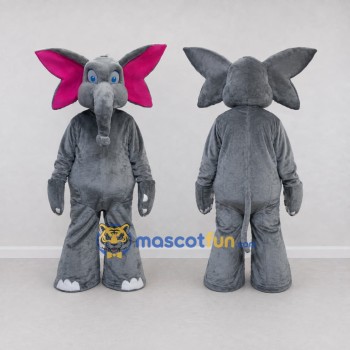 Custom Gray and Pink Elephant Character Mascot Costume Adult Full Body Suit for School Events