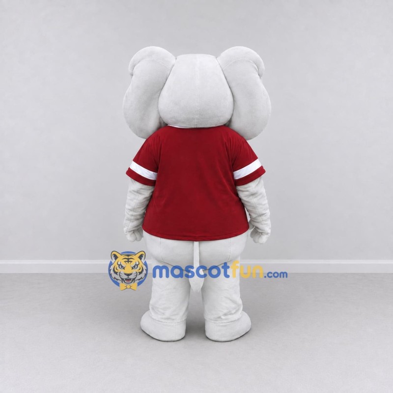 Custom White and Burgundy Elephant in a Sports Shirt Mascot Costume Adult Full Body Suit for Sports Events Custom White and Burgundy Elephant in a Sports Shirt Mascot Costume Adult Full Body Suit for Sports Events