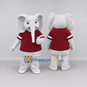 Custom White and Burgundy Elephant in a Sports Shirt Mascot Costume Adult Full Body Suit for Sports Events