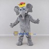 Custom Gray and Gold Elephant King Mascot Costume Adult Full Body Suit for Theme Parties