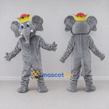 Custom Gray and Gold Elephant King Mascot Costume Adult Full Body Suit for Theme Parties