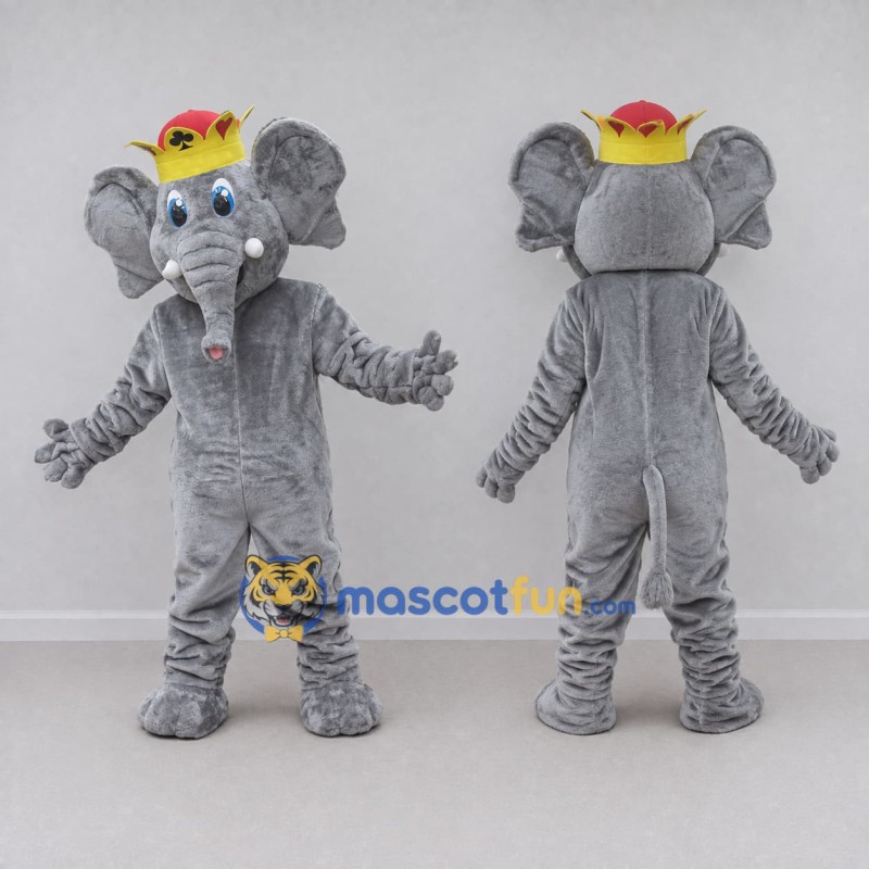 Custom Gray and Gold Elephant King Mascot Costume Adult Full Body Suit for Theme Parties