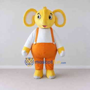 Custom Yellow and Orange Elephant in Overalls Mascot Costume Adult Full Body Suit for School Events Custom Yellow and Orange Elephant in Overalls Mascot Costume Adult Full Body Suit for School Events