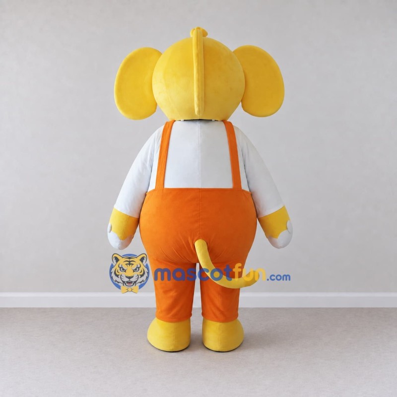 Custom Yellow and Orange Elephant in Overalls Mascot Costume Adult Full Body Suit for School Events Custom Yellow and Orange Elephant in Overalls Mascot Costume Adult Full Body Suit for School Events