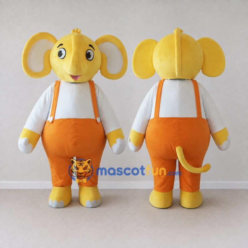 Custom Yellow and Orange Elephant in Overalls Mascot Costume Adult Full Body Suit for School Events Custom Yellow and Orange Elephant in Overalls Mascot Costume Adult Full Body Suit for School Events