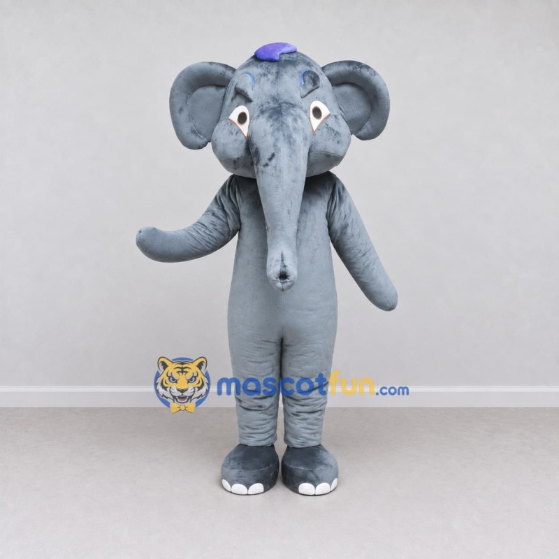 Custom Gray Elephant in a Small Hat Mascot Costume Adult Full Body Suit for School Events Custom Gray Elephant in a Small Hat Mascot Costume Adult Full Body Suit for School Events