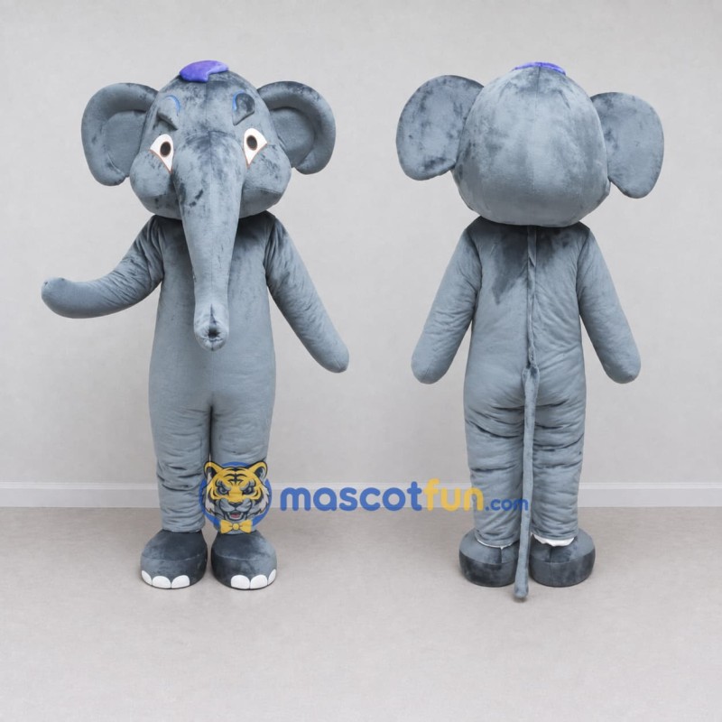 Custom Gray Elephant in a Small Hat Mascot Costume Adult Full Body Suit for School Events Custom Gray Elephant in a Small Hat Mascot Costume Adult Full Body Suit for School Events