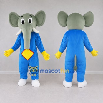 Custom Gray and Blue Elephant in a Jumpsuit Mascot Costume Adult Full Body Suit for School Events