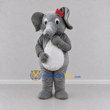 Custom Gray and White Elephant with a Red Bow Mascot Costume Adult Full Body Suit for School Events