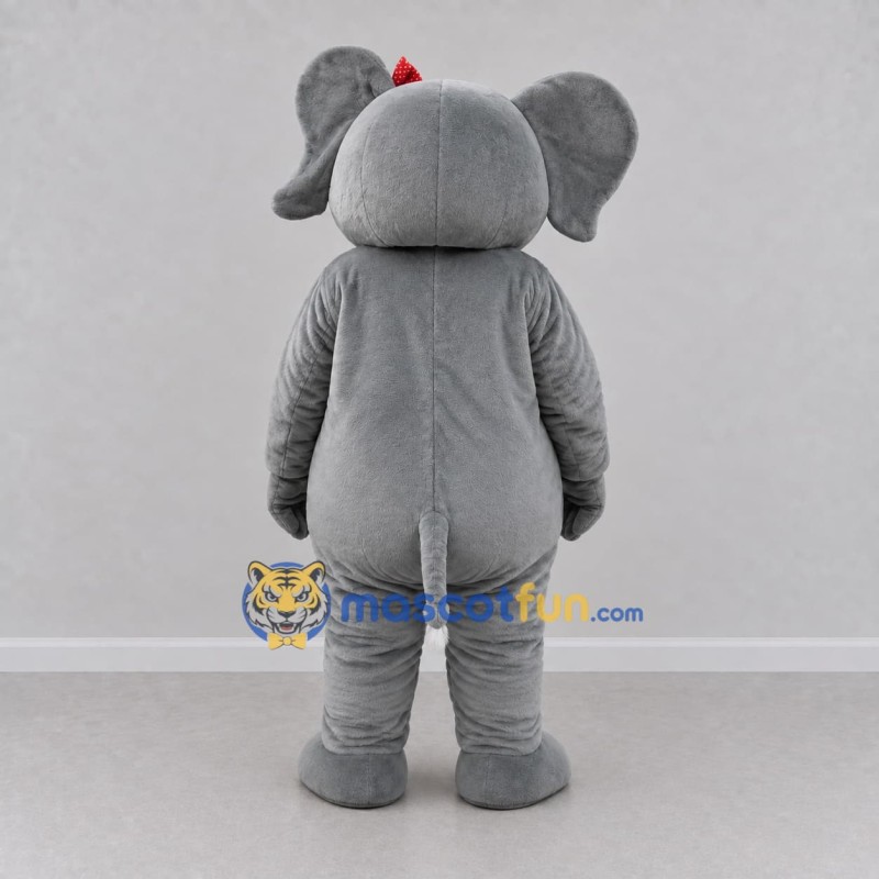 Custom Gray and White Elephant with a Red Bow Mascot Costume Adult Full Body Suit for School Events Custom Gray and White Elephant with a Red Bow Mascot Costume Adult Full Body Suit for School Events