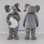 Custom Gray and White Elephant with a Red Bow Mascot Costume Adult Full Body Suit for School Events