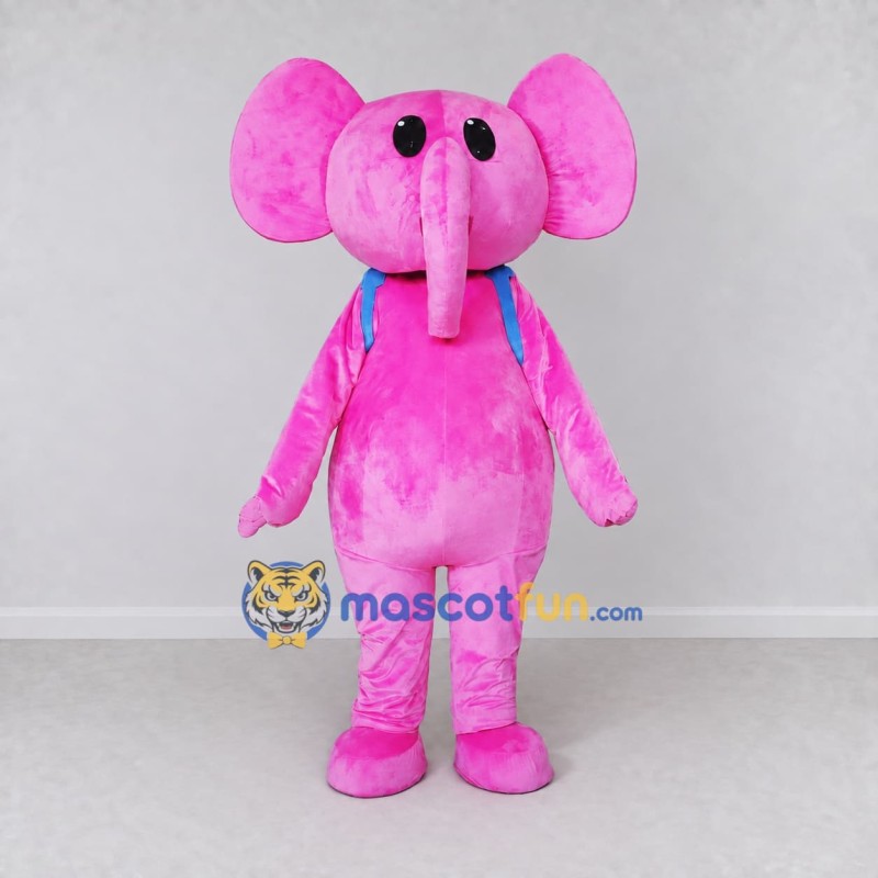 Custom Pink and Blue Elephant with a Backpack Mascot Costume Adult Full Body Suit for School Events Custom Pink and Blue Elephant with a Backpack Mascot Costume Adult Full Body Suit for School Events
