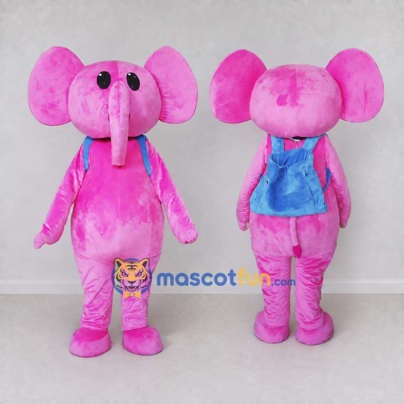 Custom Pink and Blue Elephant with a Backpack Mascot Costume Adult Full Body Suit for School Events Custom Pink and Blue Elephant with a Backpack Mascot Costume Adult Full Body Suit for School Events