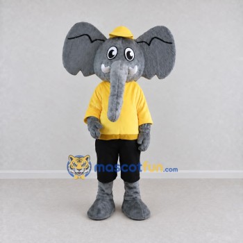 Custom Gray and Yellow Elephant in a Shirt and Cap Mascot Costume Adult Full Body Suit for School Events