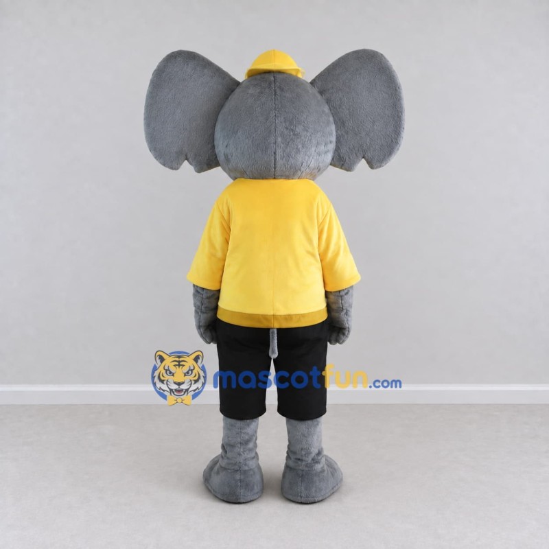 Custom Gray and Yellow Elephant in a Shirt and Cap Mascot Costume Adult Full Body Suit for School Events Custom Gray and Yellow Elephant in a Shirt and Cap Mascot Costume Adult Full Body Suit for School Events