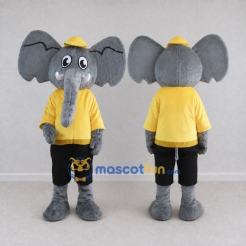Custom Gray and Yellow Elephant in a Shirt and Cap Mascot Costume Adult Full Body Suit for School Events