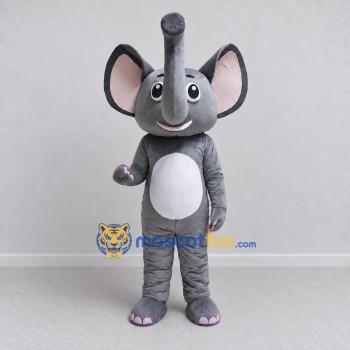 Custom Gray and White Elephant with a Raised Trunk Mascot Costume Adult Full Body Suit for Wildlife Events Custom Gray and White Elephant with a Raised Trunk Mascot Costume Adult Full Body Suit for Wildlife Events
