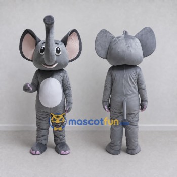 Custom Gray and White Elephant with a Raised Trunk Mascot Costume Adult Full Body Suit for Wildlife Events
