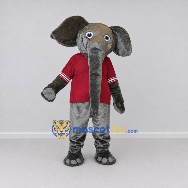 Custom Gray and Burgundy Elephant in a Sports Shirt Mascot Costume Adult Full Body Suit for Sports Events Custom Gray and Burgundy Elephant in a Sports Shirt Mascot Costume Adult Full Body Suit for Sports Events