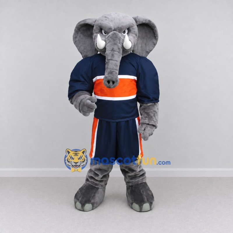 Custom Gray and Navy Blue Elephant in Sportswear Mascot Costume Adult Full Body Suit for Sports Events Custom Gray and Navy Blue Elephant in Sportswear Mascot Costume Adult Full Body Suit for Sports Events