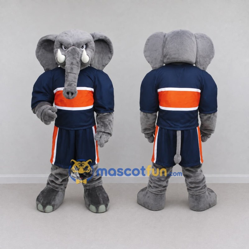 Custom Gray and Navy Blue Elephant in Sportswear Mascot Costume Adult Full Body Suit for Sports Events Custom Gray and Navy Blue Elephant in Sportswear Mascot Costume Adult Full Body Suit for Sports Events