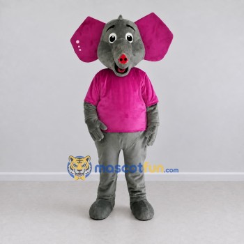 Custom Gray and Magenta Elephant in a T-Shirt Mascot Costume Adult Full Body Suit for School Events