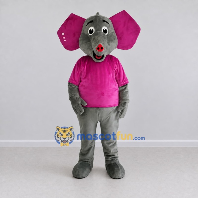 Custom Gray and Magenta Elephant in a T-Shirt Mascot Costume Adult Full Body Suit for School Events