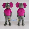 Custom Gray and Magenta Elephant in a T-Shirt Mascot Costume Adult Full Body Suit for School Events